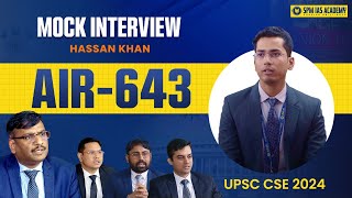 UPSC Final Result 2024 | UPSC Topper Hassan Khan, AIR 643 Mock Interview | UPSC Topper Interview