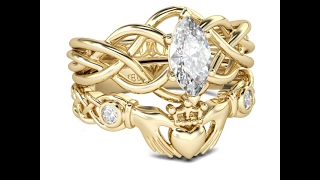 Claddagh Ring, Yellow D Irish Claddagh Wedding Ring Set
