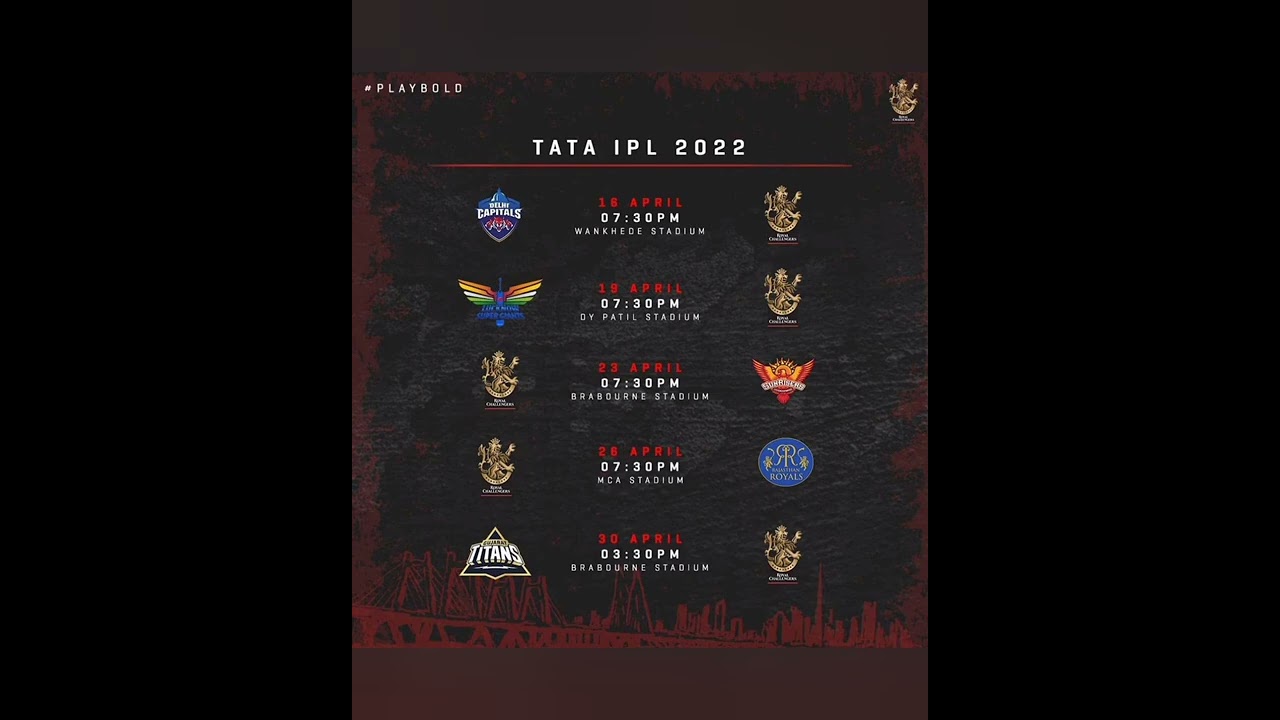 RCB IPL 2022 Matches | IPL 2022 RCB Schedule | RCB all matches IPL 2022 | RCB league matches 2022