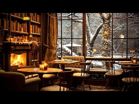Cozy Winter Wonderland Cafe Jazz: Howling Wind, Crackling Fire, and Relaxing Ambience ☕