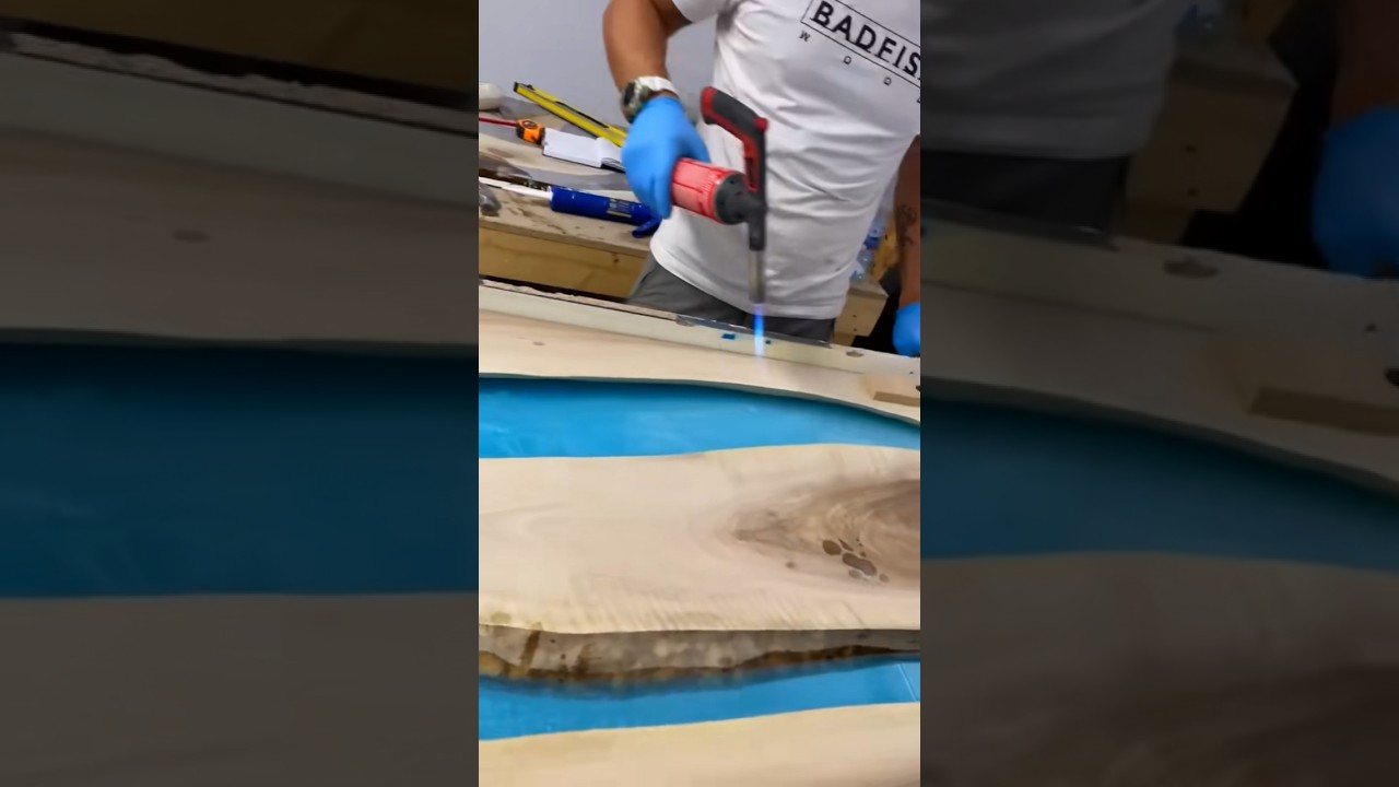 flame for the air bubbles in the epoxy resin 