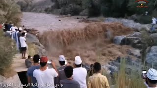 اقوى السيول وصول فيضان سيل جارف لوادي الحوقين بالرستاق