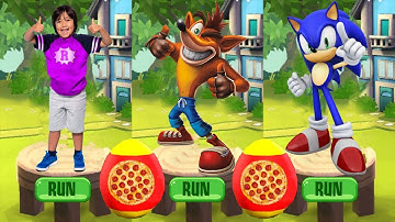 Tag with Ryan vs Crash Bandicoot: On the Run vs Sonic Dash - Combo Panda All Characters Unlocked