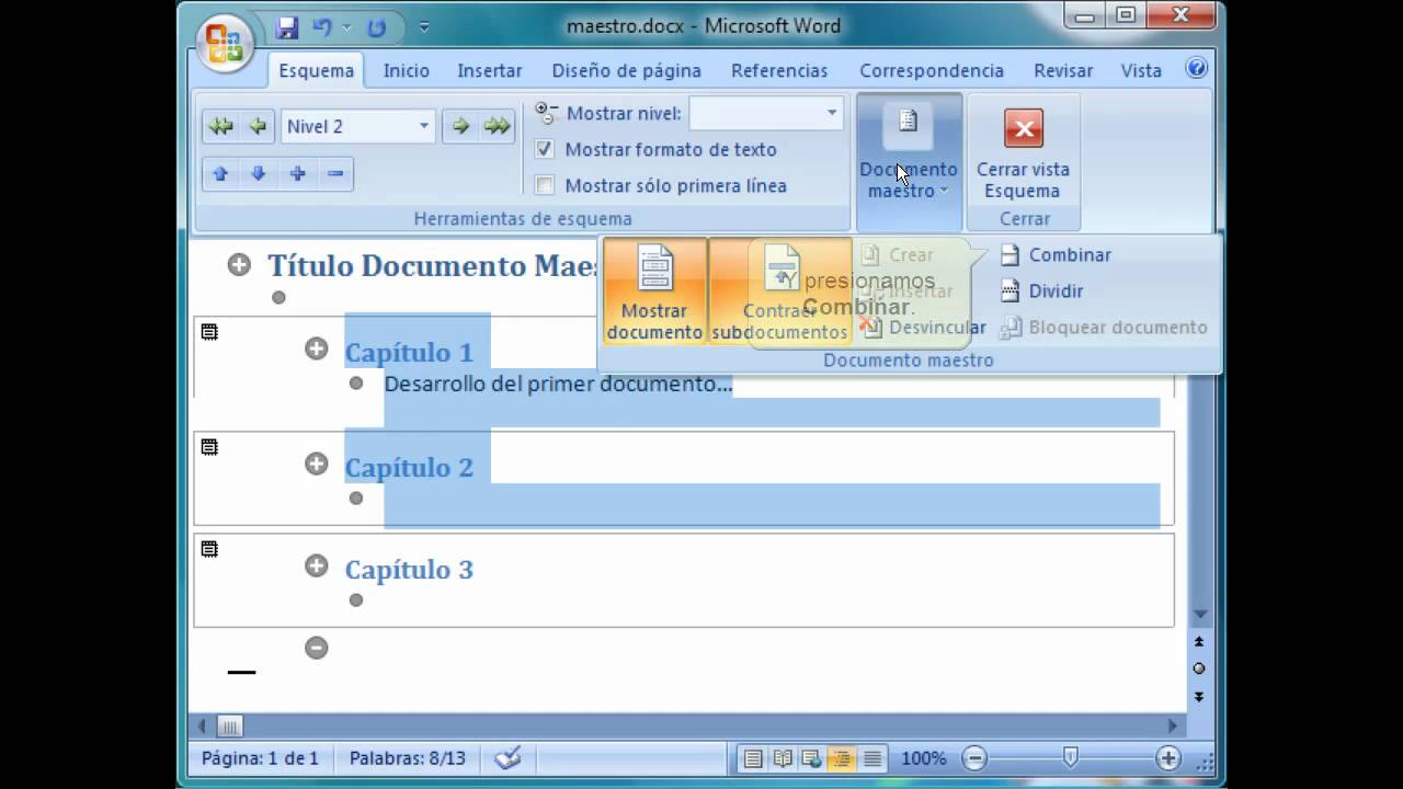 Word 2007. . Botones en documentos maestros. - YouTube