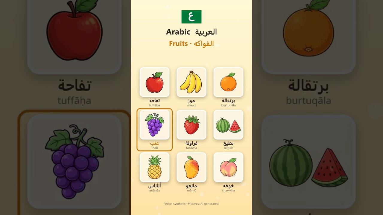 9 Arabic fruit words with pictures 🔊 #shorts