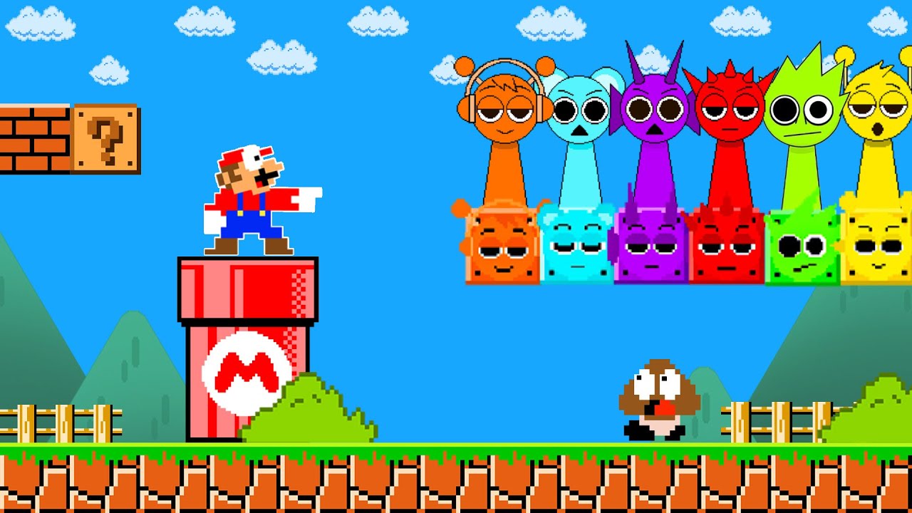 Super Mario Bros. But Mario There's More Custom Item Blocks All Characters Sprunki | PixSaga Mario