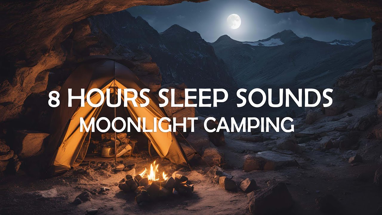 Camping in a Cave Under the Full Moon 🌔 | 8 Hours Nature and Fireplace Sounds for Deep Sleep 🧘 🛌 🛀