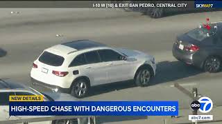 High-speed police chase through LA includes dangerous encounter with dirt bike riders