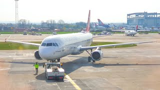 MENZIES Aviation Ground Handling of Turkish Airlines Airbus a321 at Belgrade Airport