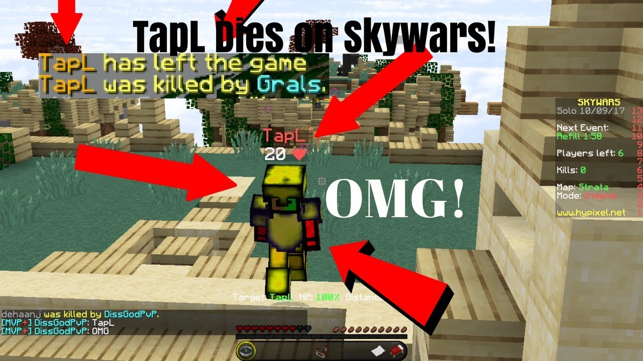 TAPL DIES IN SKYWARS?!?! (Spectating TaPL in Hypixel Skywars)