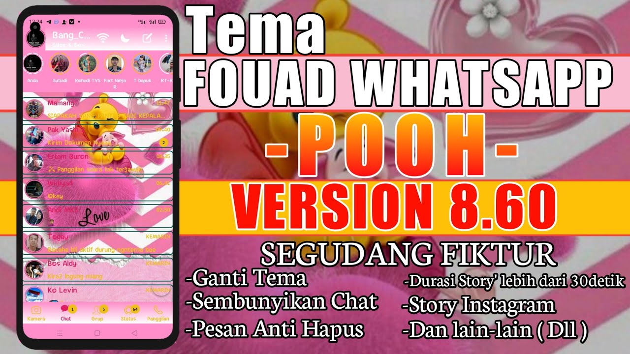 Fouad WhatsApp 8.60 | Tema POOH penampilan yang sangat keren | Full fiktur dan anti blokir