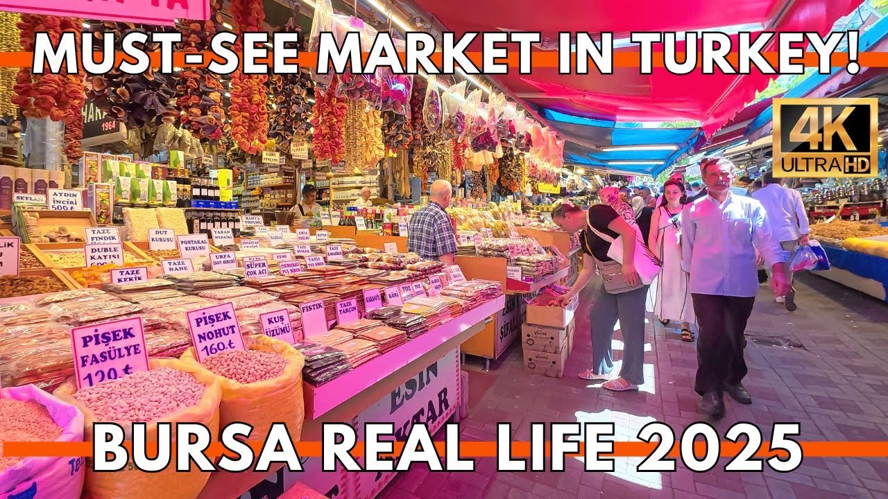 Bursa Turkey July 2025 | Explore Fresh Market, Grand Bazaar & Street Food in 4K Walking Tour