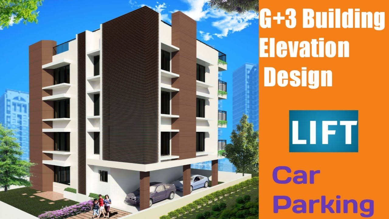 G 3 RESIDENTIAL BUILDING PLAN ELEVATION CAR PARKING WITH 