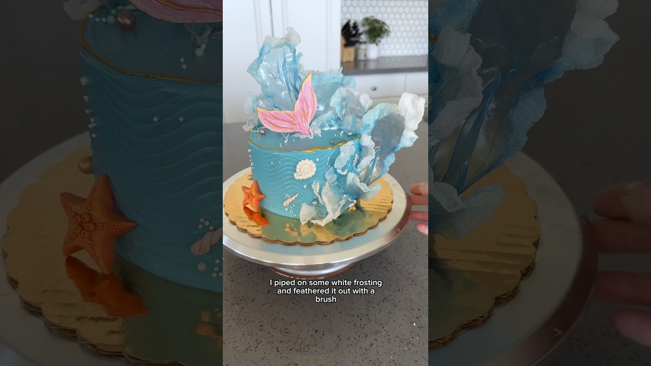 I made THREE CAKES for ONE PARTY! 😮‍💨🧜‍♀️ #cakedecorating #cake #shorts #mermaid