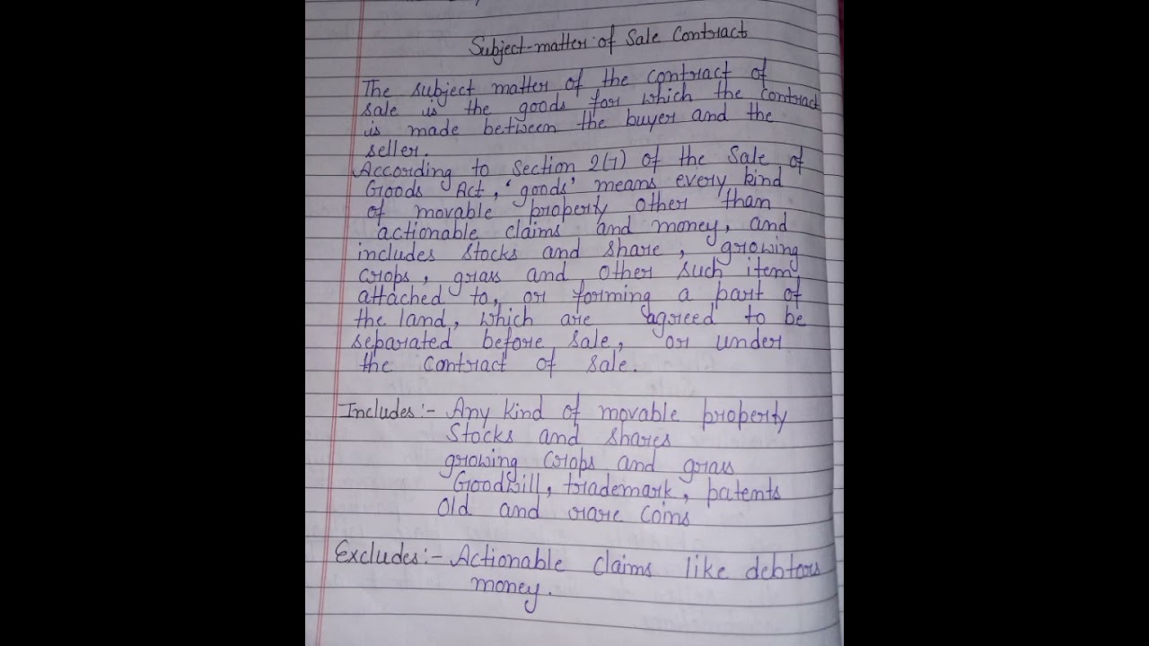 Subject matter of sale contract 