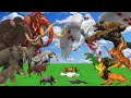 Woolly mammoth, gorilla & baby cow vs lion–tiger–wolf fusion zombie—fun cow battle.