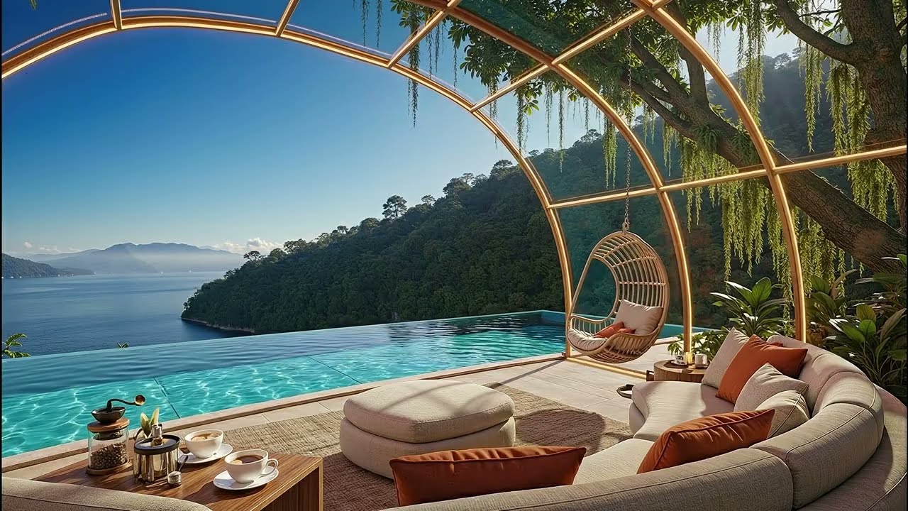 Peaceful Morning Jazz in Modern Lakeside Retreat for Study & Work Flow