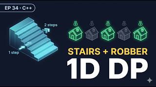 1D Dynamic Programming | Animated | C++ | Climbing Stairs & House Robber (LeetCode 70, 198)