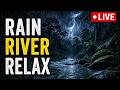 🔴 24/7 LIVE 🌙 Heavy Rain &amp; River Sounds in Dark Tropical Forest | Fall Asleep Fast