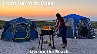 HOT DAY at camp on the Wild Beach, Solo camping by the sea: swimming, cooking, fishing, live in tent