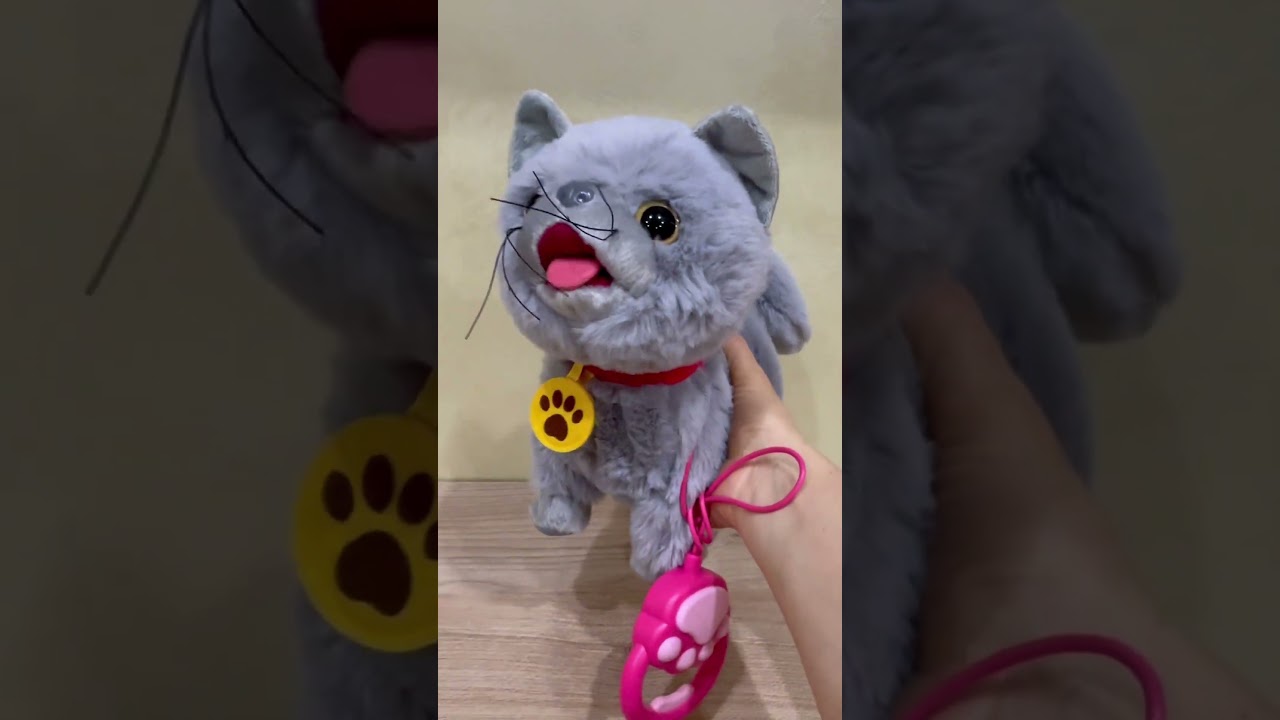 Интерактивный котёнок на поводке, русские песенки, повторяет,ходит, реагирует на поглаживание