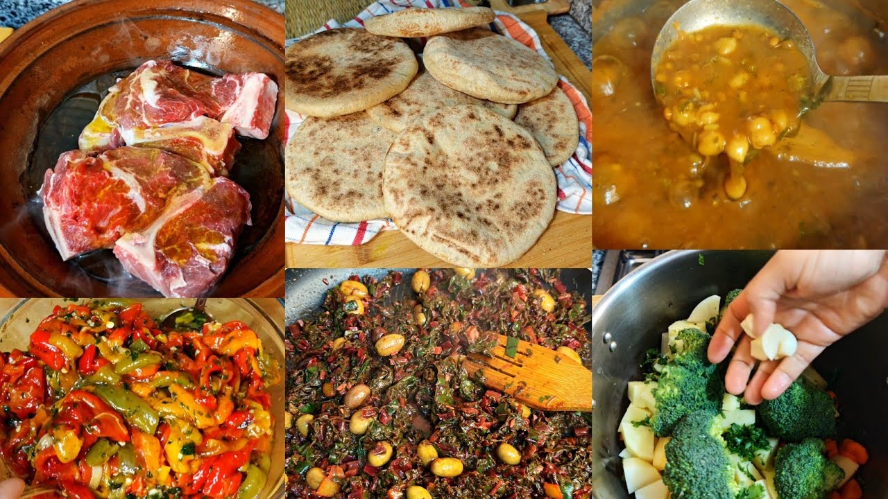 عشاء مغربي متنوع مقبلات صحية 🥘 بطبوط منفوخ وحريرة وطاجين اللحم بالبرقوق | مائدة اقتصادية وسهلة