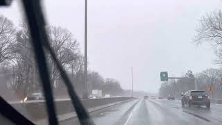 Driving in the Snow in Stamford, CT on 1 95