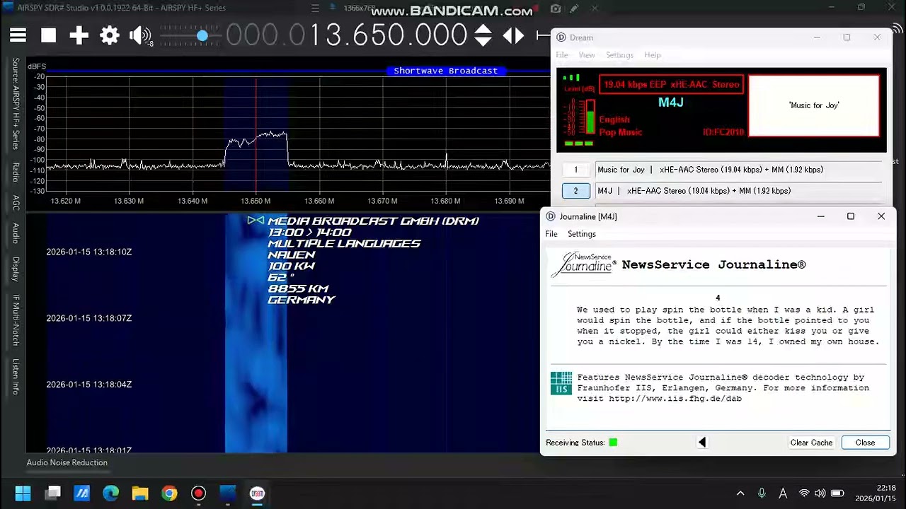 Media Broadcast – Music 4 Joy 13650kHz DRM, Electronic Music (xHE-AAC Stereo), ID:FC2010