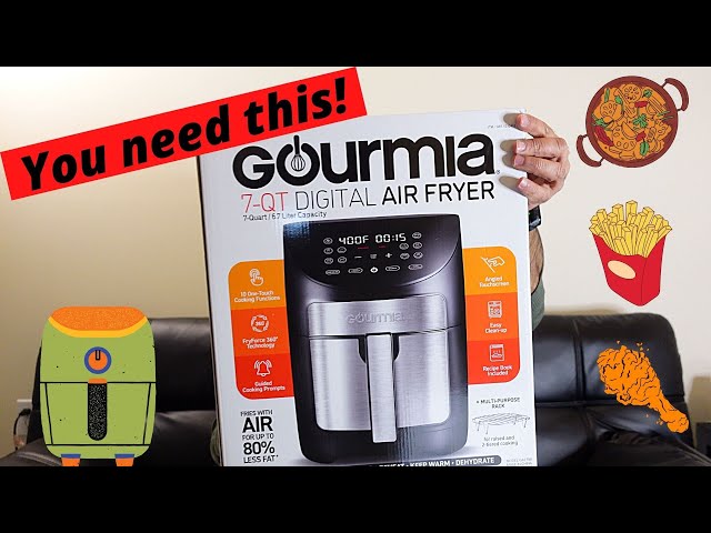 Gourmia 7 Qt Digital Air Fryer with Guided Cooking, Stainless Steel, 13.3  H, New 