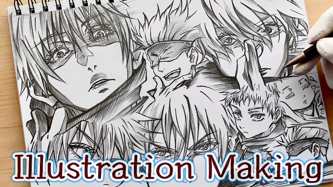 呪術廻戦】五条悟ページいっぱいに描いてみた！【アナログ・シャーペン