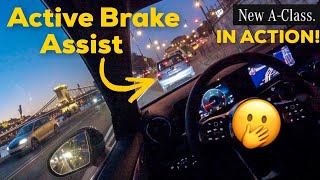 2019 MERCEDES A CLASS ACTIVE BRAKE ASSIST IN ACTION & NIGHT CITY TRAFFIC! | BUDAPEST, HUNGARY