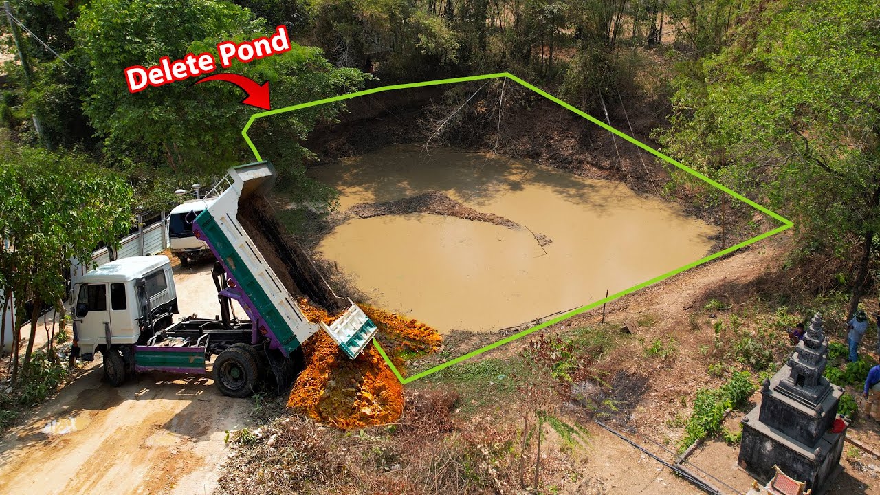 Opening a Wonderful Project! Landfill Delete Deep Pond by Skills Dozer Pushing RockSoil with Trucks