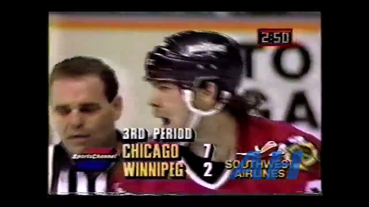 NHL Feb. 18, 1994 Kris King,WPG v Cam Russell,CHI Winnipeg Jets Chicago Blackhawks