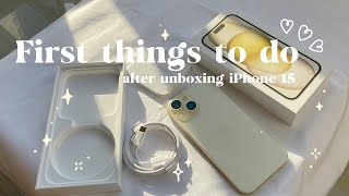 iPhone 15 💛🌼 ASMR unboxing + screen protector + phone \& cam case