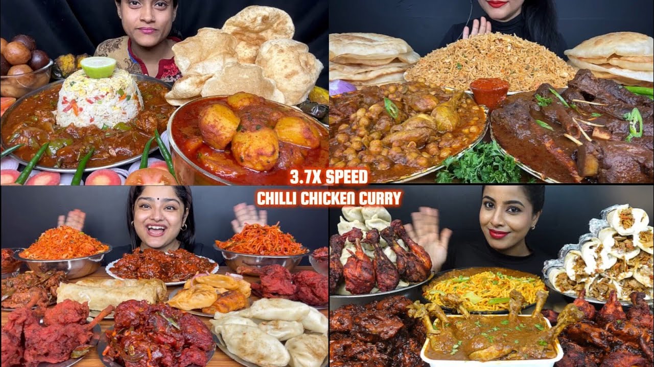 ASMR: Eating Chilli Chicken Curry with fried rice eating challenge 😍😋momo chole bhature Mukbang🤤