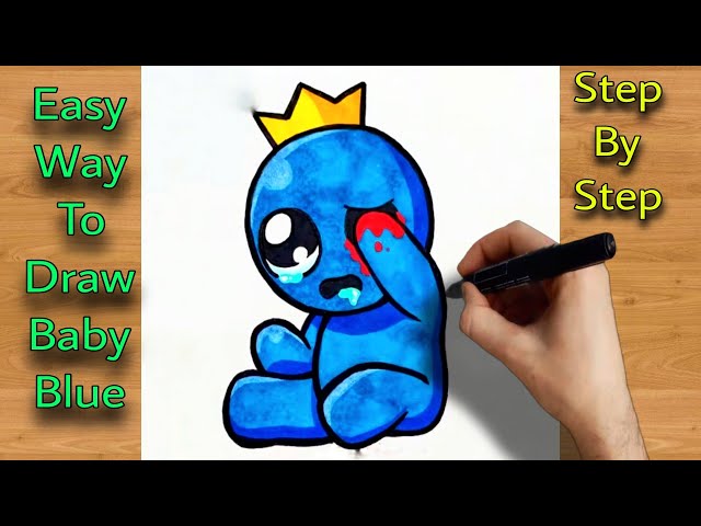 How to Draw Baby Blue Rainbow Friends, Roblox