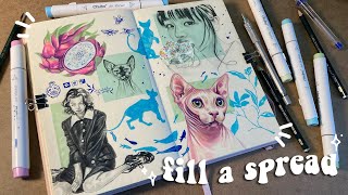 Filling A Sketchbook Spread | sketchbook tips  eng subs