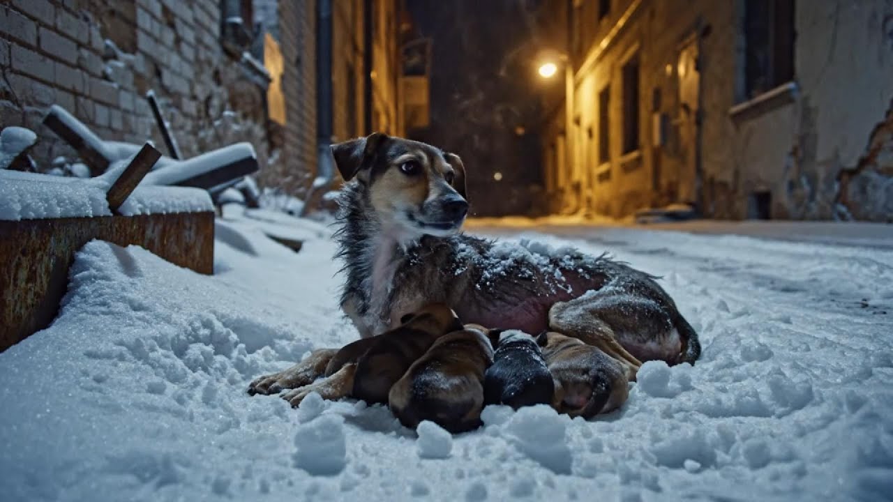 The mother dog and her puppies were found in the snowy night - Raising ...