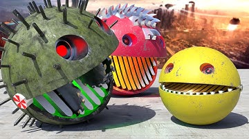 Pacman, Chain Chomp, and Walking Robot Pacman Face Off Against Evil in a Dangerous Maze