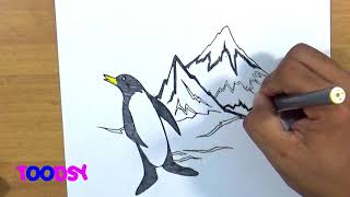 How to Color Arctic Animals Penguin At Iceberg Coloring Page