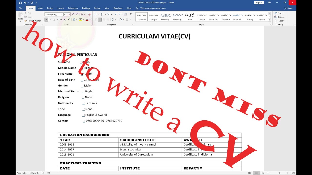 HOW TO WRITE CURRICULUM VITAE (CV) FOR BUSSINESS APPLICATION