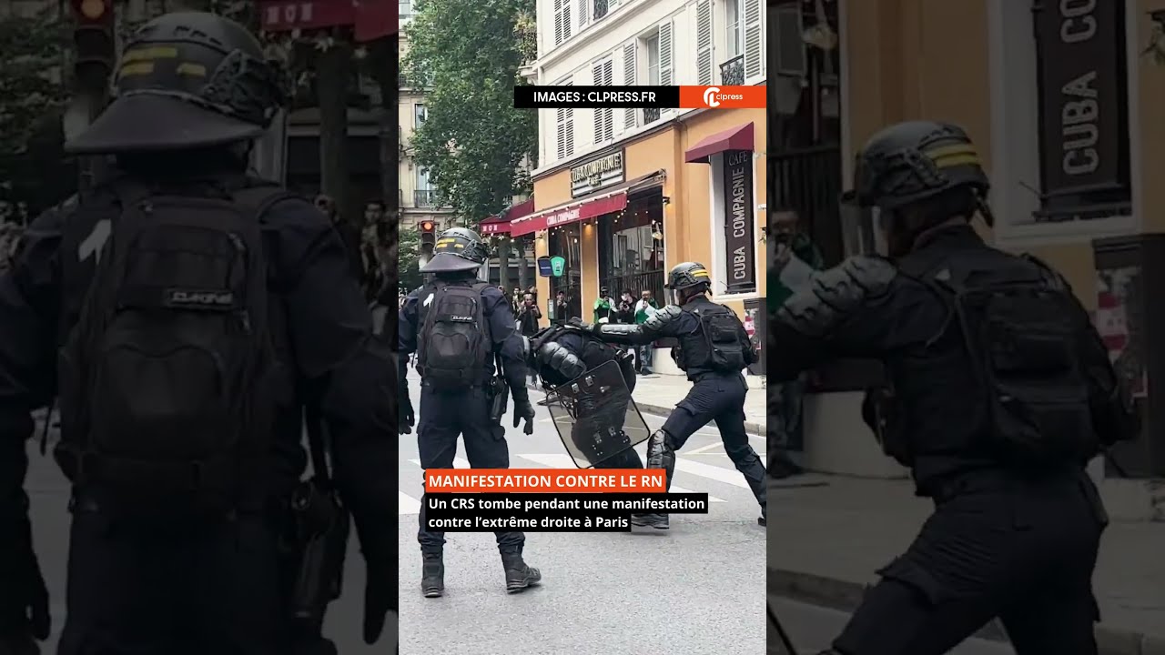 Un Policier D Une CRS Tombe Pendant Manifestation Contre Le Rassemblementnational Paris 
