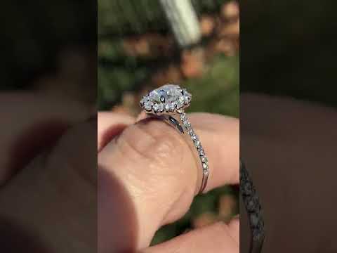Oval Moissanite Halo Cathedral Engagement Ring ring video