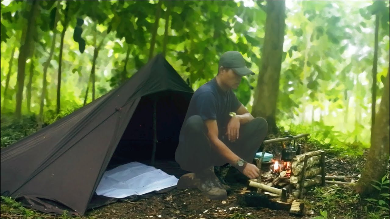 SOLO CAMPING in tropical RAIN ( Relaxing in the Tent shelter, ASMR ...