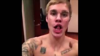 Justin Bieber lip syncing to  I Knew You Were Trouble  by Taylor Swift