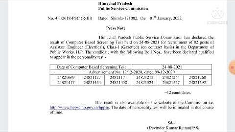 HPPSC RESULT OF ASSISTANT ENGINEER (ELECTRICAL ) CLASS 1 || 12 CANDIDATES SELECT FOR NEXT PROCESS