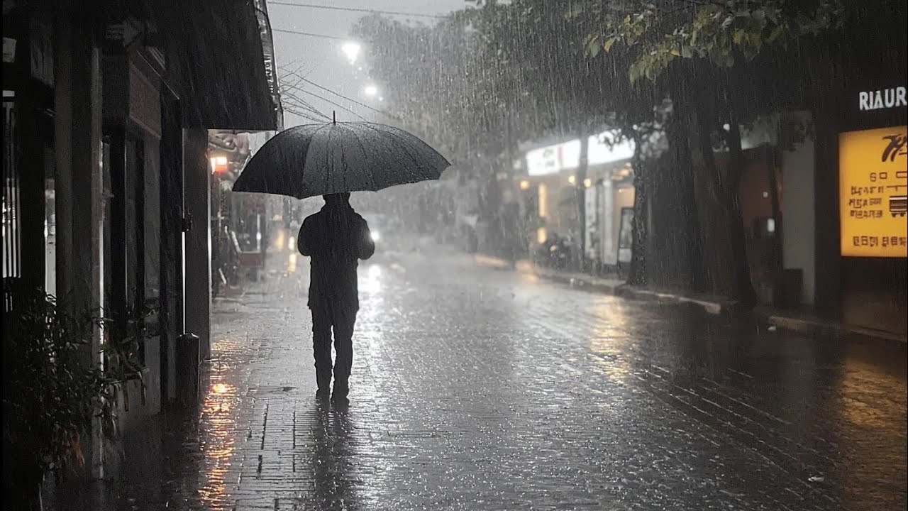 All Night Long Heavy Rain Walk. Relaxing Sound for Sleep Meditation. White Noise.