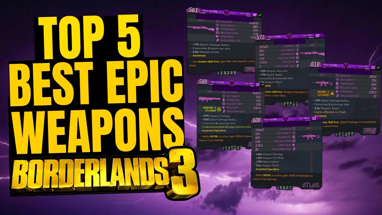 TOP 5 EPIC WEAPONS IN BORDERLANDS 3 BEST PURPLES LIST *MILLIONS OF DAMAGE*