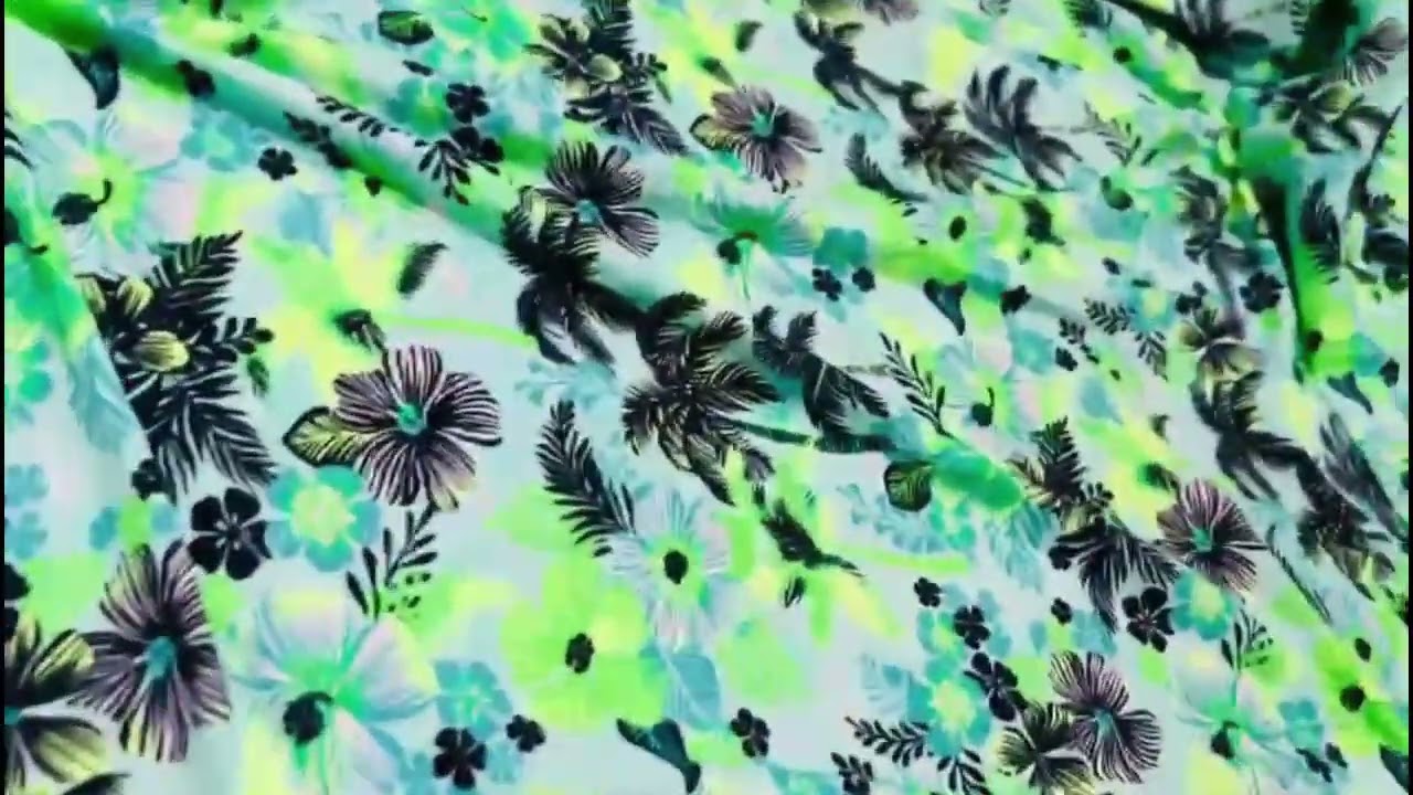 Palm Trees and Aqua Flowers Print Nylon Lycra Spandex Fabric 4 Way Strech by Yard