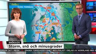 Hårt väder över Sverige närmsta dygnet - Nyheterna (TV4)